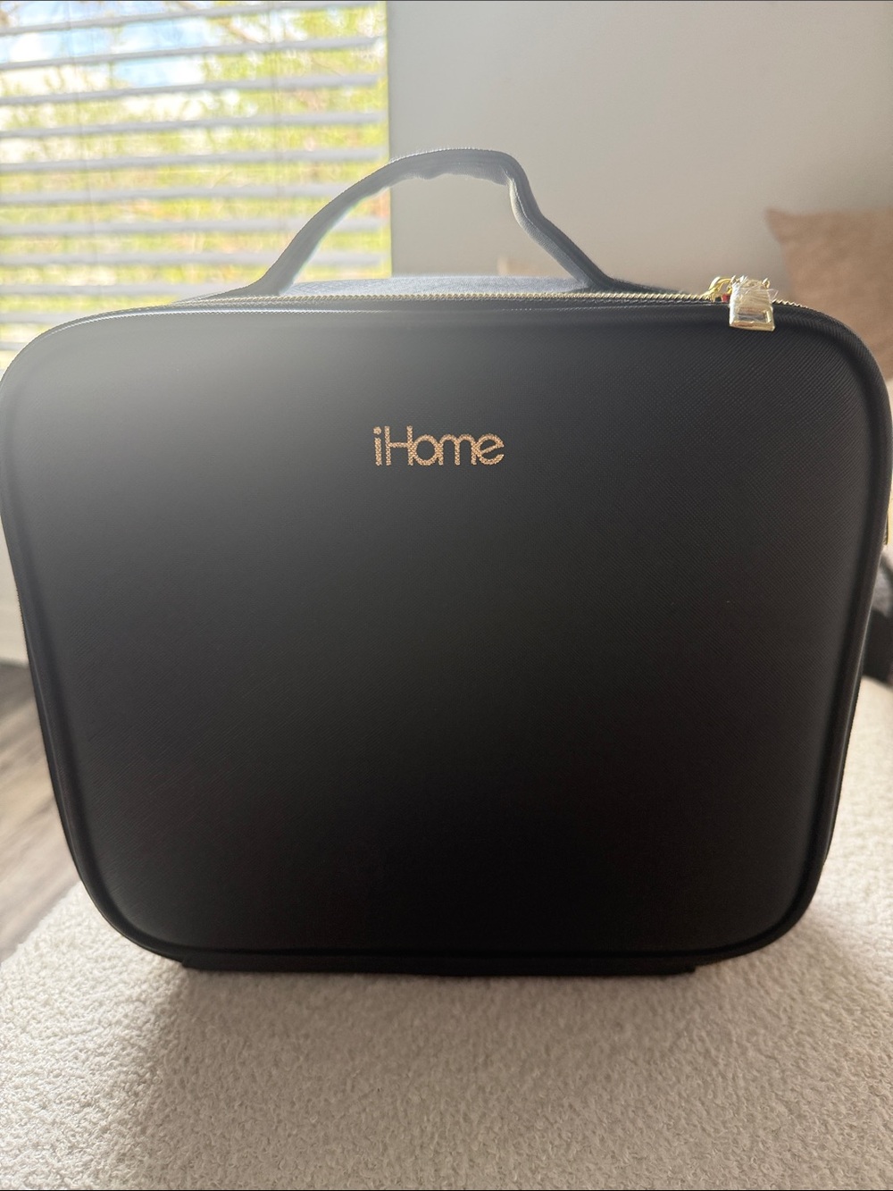 iHome Black Travel Storage Case with Top Handle and Gold Logo